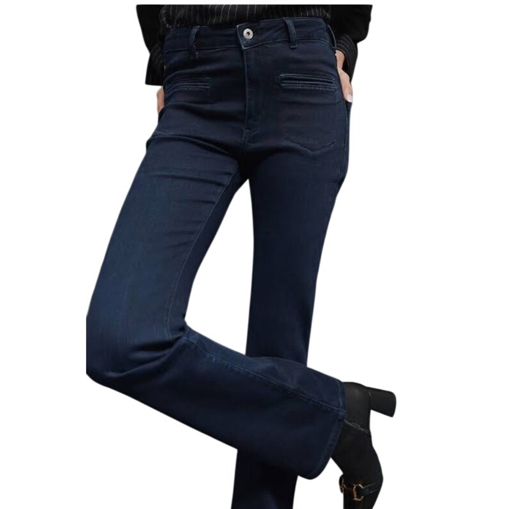 Pilcro & The Letterpress High Rise Flare Denim Trouser Jeans Dark Wash 31 Boho